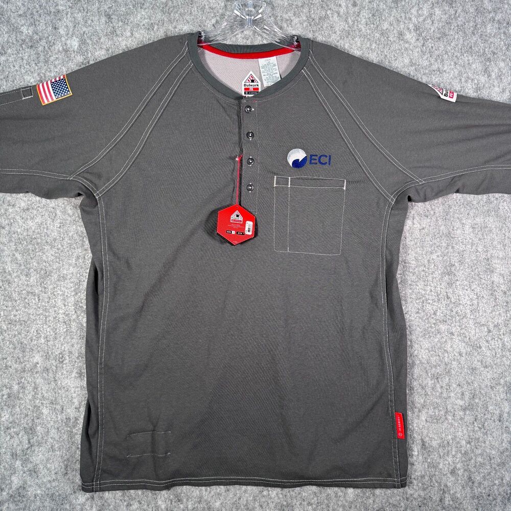 Bulwark FR IQ Series Henley T Shirt Mens L Gray Flame Resistant Workwear NWT